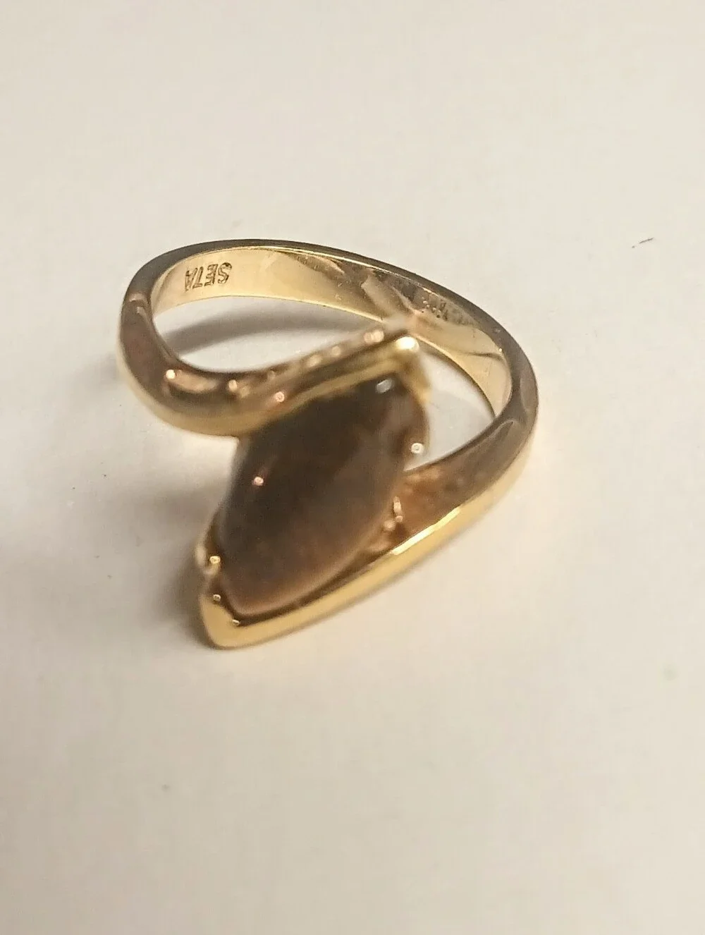 Vintage SETA 14K Gold Plated Tiger's Eye Cocktail Ring Size 9 Excellent